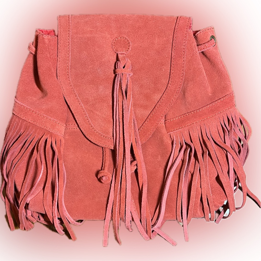 Ecote Urban Outfitters Suede Fringe Crossbody Bag Coral Red Boho Festival